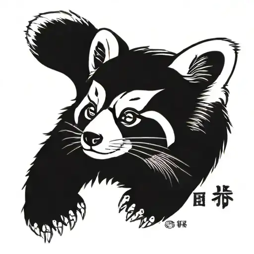red panda, with empathy symbol, love kanji, music background tattoo design idea