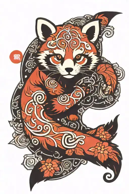 music background, empathy symbol, red panda, love kanji bracelet tattoo design idea