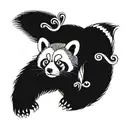 red panda, with empathy symbol, love kanji, music background tattoo design idea
