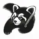 red panda, with empathy symbol, love kanji, music background tattoo design idea