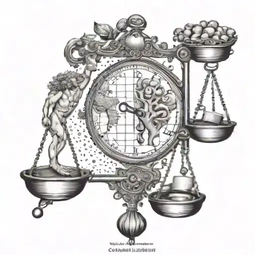 Weighing the heart and brain on the scales balancing life tattoo design idea