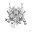 Greek style for half sleeve in a muscular arm speeding a bit into the back, traps and chest tattoo design idea