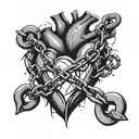 broken heart and chains breaking and bursting tattoo design idea