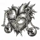 broken heart and chains breaking and bursting tattoo design idea