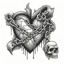 broken heart and chains breaking and bursting tattoo design idea
