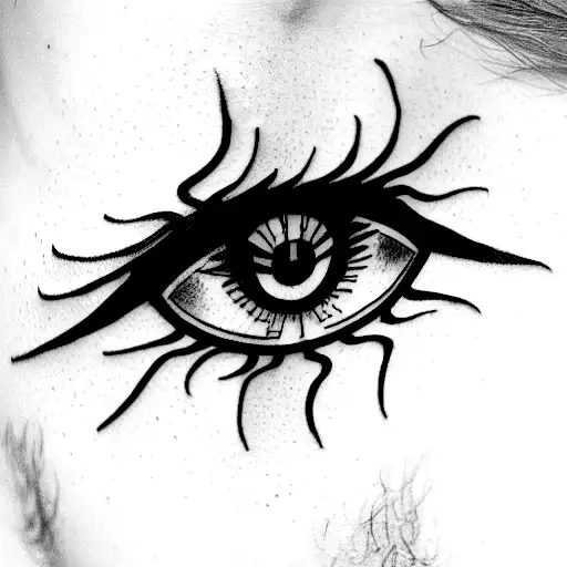  A line-drawn tattoo featuring Sauron's iconic flaming eye and the One Ring, both central to his quest for dominion over tattoo design idea