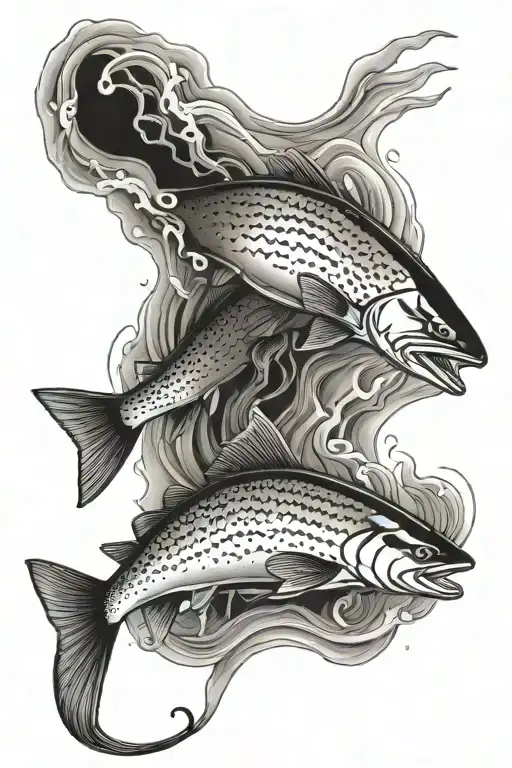 Salmon and river tattoo design idea