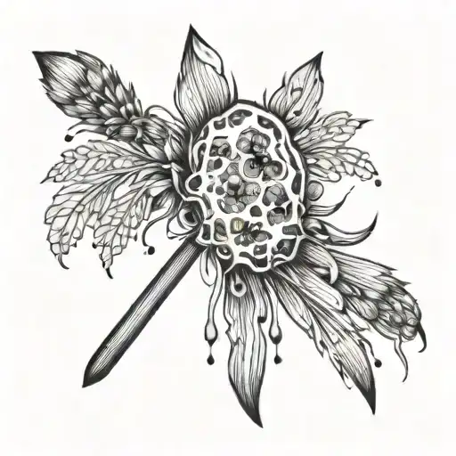 broom with geode crystals on the head with wild bristles black and white tattoo stencil design. tattoo design idea