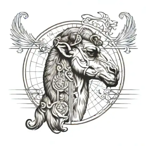 A Man's Not A Camel. Head of the camel, but with human body. Vitruvian Man tattoo design idea