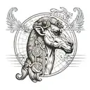 A Man's Not A Camel. Head of the camel, but with human body. Vitruvian Man tattoo design idea