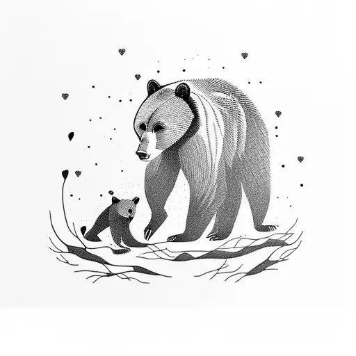 A mother bear and her cubs walking through a forest, symbolizing your love for your kids tattoo design idea