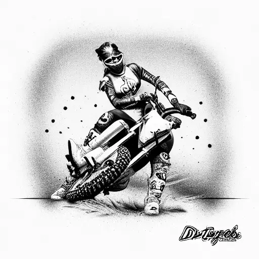 Dirtbikes with pinup girls holding guns and French bulldogs tattoo design idea