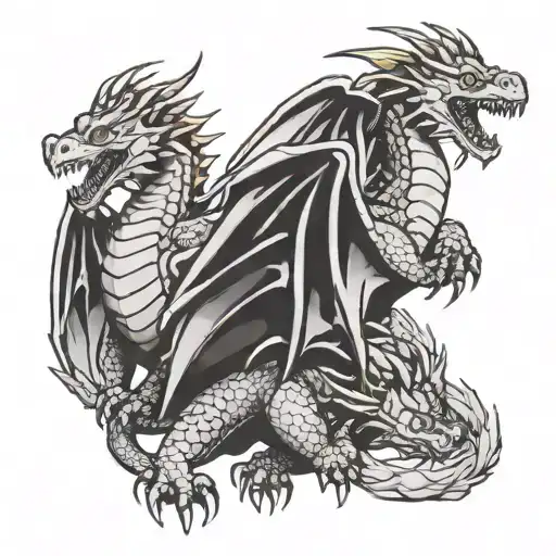 3 small dragons flying tattoo design idea