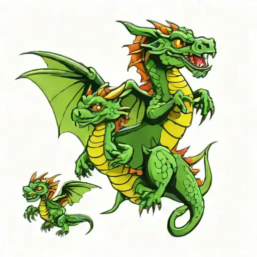 3 small dragons flying tattoo design idea