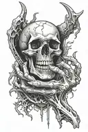 A skeletal hand holding a demon heart, representing the struggles of addiction and recovery tattoo design idea