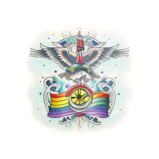 A traditional-style tattoo of a music sheet with rainbow accents tattoo design idea