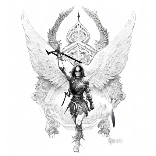 warrior with wings and sword tattoo design idea