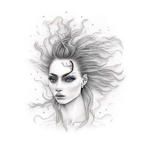 woman with hair like a weeping willow tree tattoo design idea