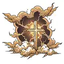 clouds with 3 crosses and lightning   tattoo design idea
