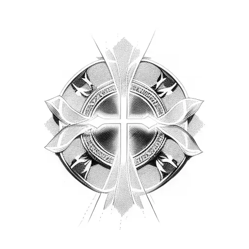 Christian Cross with ribbon tattoo design idea