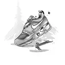 A running shoe merged with a hunting rifle, symbolizing the client's dual passions tattoo design idea