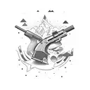 A running shoe merged with a hunting rifle, symbolizing the client's dual passions tattoo design idea