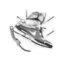 A running shoe merged with a hunting rifle, symbolizing the client's dual passions tattoo design idea