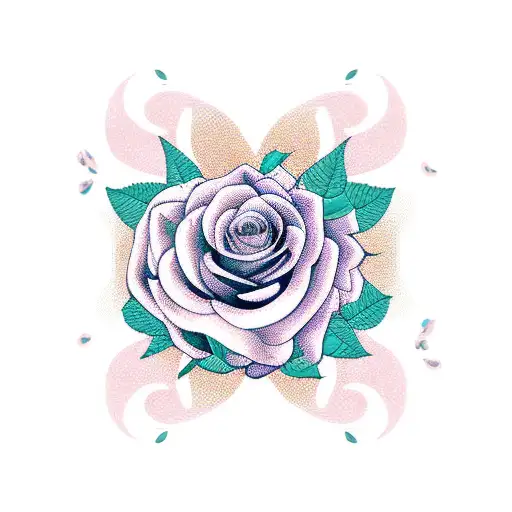 roses and flowers pattern with invisible cat tattoo design idea