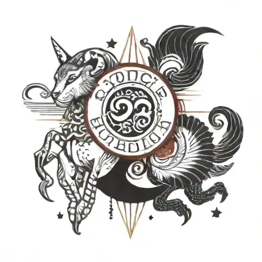 zodiac symbols Cancer, Aries, Capricorn, and two leo signs  tattoo design idea