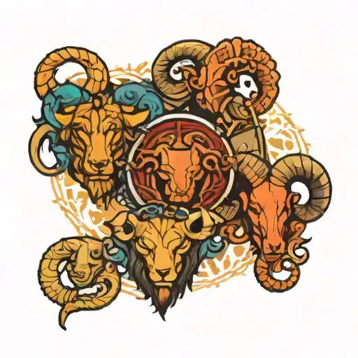zodiac symbols Cancer, Aries, Capricorn, and two leo signs  tattoo design idea