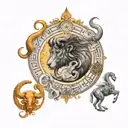 zodiac symbols Cancer, Aries, Capricorn, and two leo signs  tattoo design idea