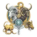 zodiac symbols Cancer, Aries, Capricorn, and two leo signs  tattoo design idea