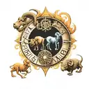 zodiac symbols Cancer, Aries, Capricorn, and two leo signs  tattoo design idea