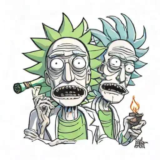 rick and morty smoking weed tattoo design idea