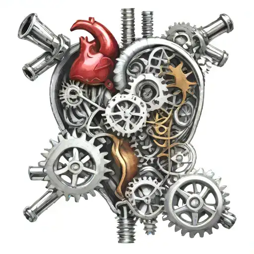 Triathlon symbol as a life support measure with tubes and gears that keep the heart alive  tattoo design idea