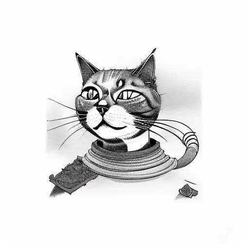 the cat in the samurai mask tattoo design idea