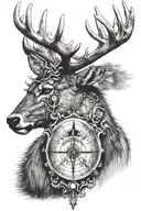  Tattoo stencil of a buck and in between its horns a compass and underneath that  coordinates 53.6004938, -2.3229749  tattoo design idea