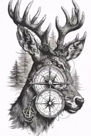  Tattoo stencil of a buck and in between its horns a compass and underneath that  coordinates 53.6004938, -2.3229749  tattoo design idea