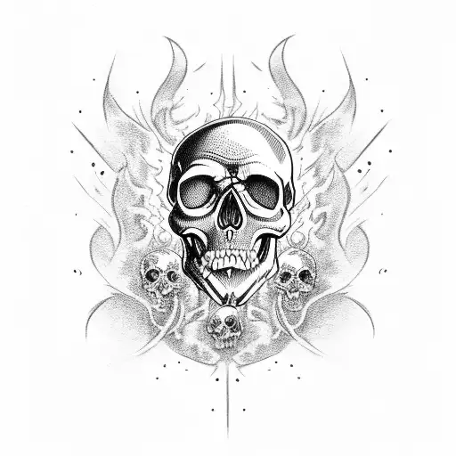 fun skull with flames tattoo design idea