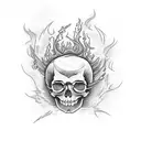 fun skull with flames tattoo design idea