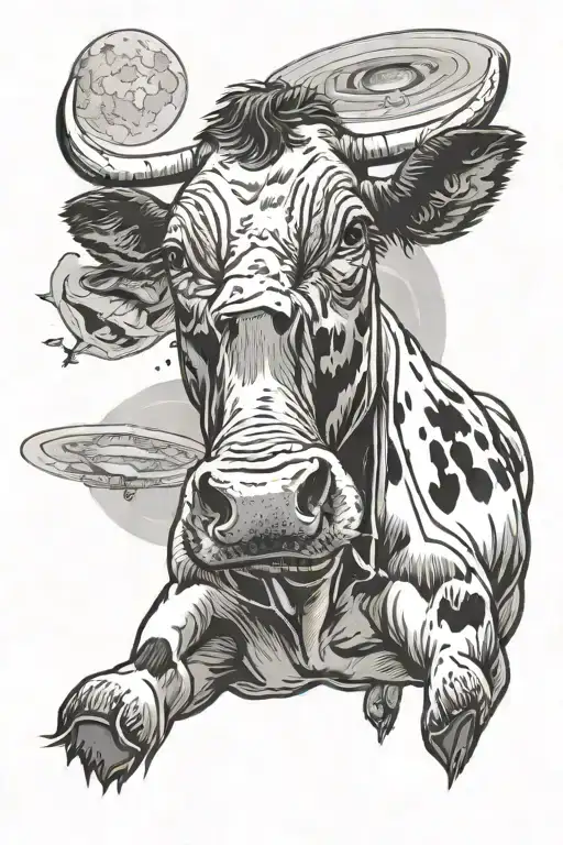 cow getting abducted by ufo beaming tattoo design idea