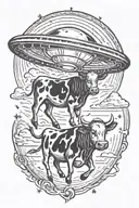 cow getting abducted by ufo beaming tattoo design idea