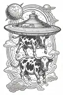 cow getting abducted by ufo beaming tattoo design idea