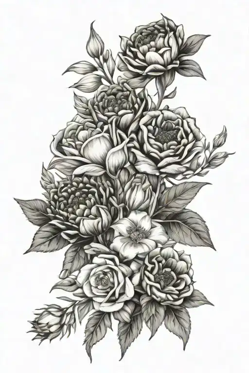 birth flower bouquet using June July august September birth flowers  tattoo design idea