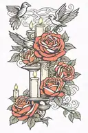 candles and birds and roses intertwined and clouds  tattoo design idea