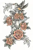 candles and birds and roses intertwined and clouds  tattoo design idea