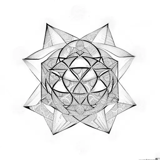 metatrons cube woth platonic solids orbiting tattoo design idea