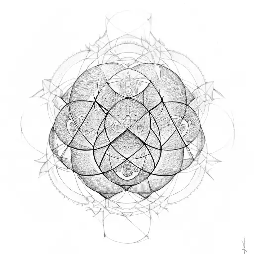 metatrons cube woth platonic solids orbiting tattoo design idea