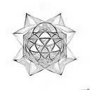 metatrons cube woth platonic solids orbiting tattoo design idea