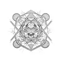 metatrons cube woth platonic solids orbiting tattoo design idea